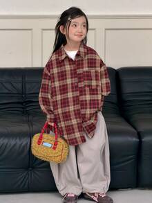 DAZY Tween Girl) Plaid Casual Long Sleeve Loose Fit Autumn/Winter Shirt - Red - View 2