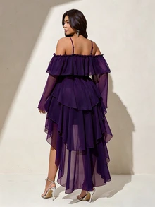 Viva Relle Plus Size Women Solid Color Fashion Party Dress Fall - Purple - View 7