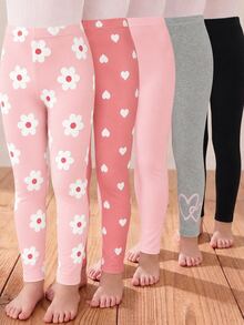 Kids Tween Girl Casual Minimalist Tween Girl Cartoon Pattern Long Winter Leggings, 2pcs/Pack, Suitable For Autumn/Wint - Multicolor - View 1