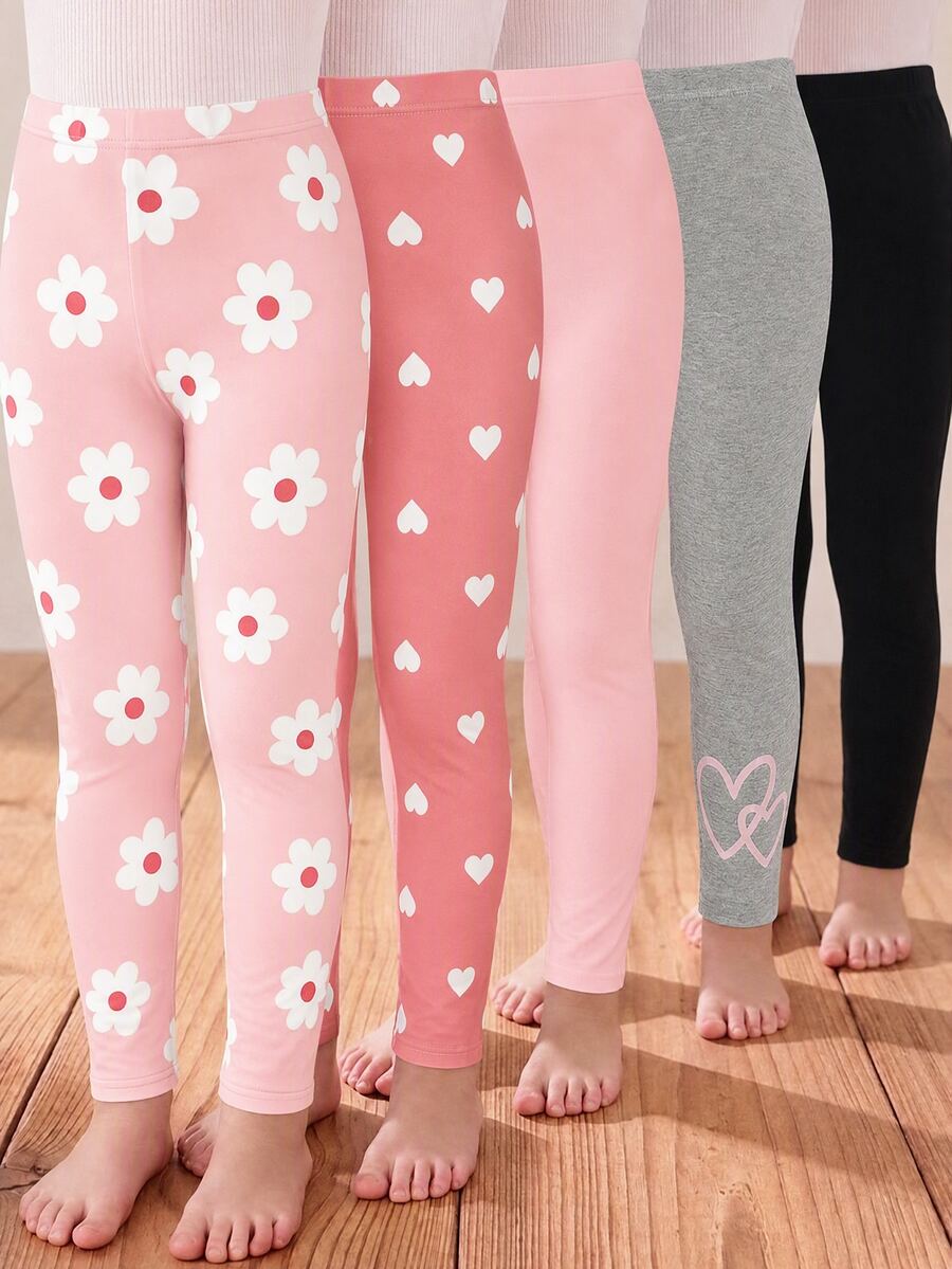 Kids Tween Girl Casual Minimalist Tween Girl Cartoon Pattern Long Winter Leggings, 2pcs/Pack, Suitable For Autumn/Wint - Multicolor - View 1