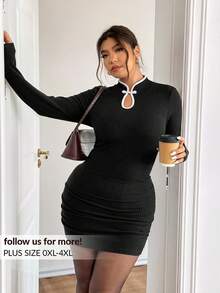 Lounesse Plus Size Women's Colorblock Casual Daily Summer Dress - Black - View 1