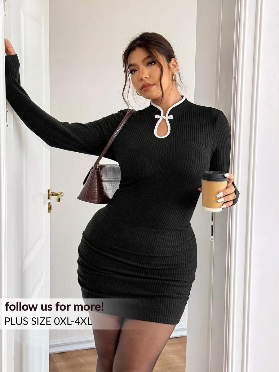 Lounesse Plus Size Women's Colorblock Casual Daily Summer Dress - Black - View 1