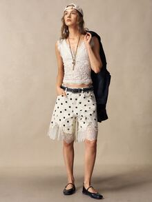 Bohemela Women's Lace Patchwork Polka Dot Casual Daily Shorts - Apricot - View 6