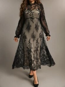 Freevana Plus Size Romantic Elegant Knitted Long Dress For Women - Black - View 7