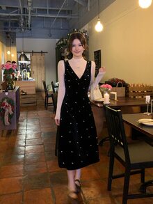 DAZY Women's V-Neck Elegant Layered Midi Dress - Black - View 13