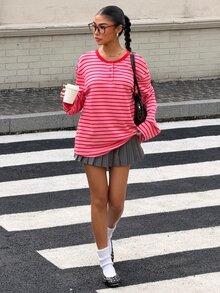 Muchica Women's New Autumn Knit Striped Casual Loose Long Sleeve T-Shirt - Multicolor - View 6