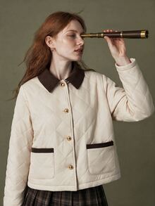Elnivra Women's Korean Style Button Long Sleeve Pocket Padded Coat - Apricot - View 4