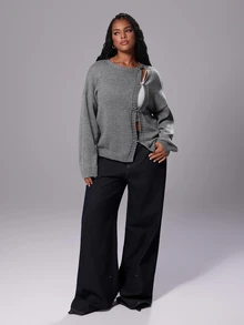 Rustia Plus Size Women's Button Up Stand Collar Long Sleeve Cardigan Sweater Jacket, Autumn/Winter Back To School - Grey - View 7