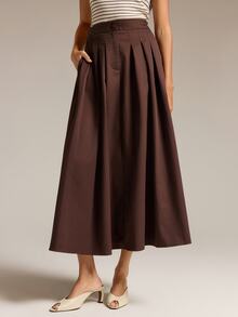 COSMINA Women's Casual Elegant Commuter Pleated Houndstooth Short Skirt - Brown - View 3