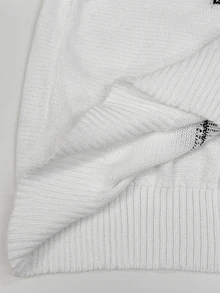 Jeanoix Hot Girl American Style 23 Letter Loose Knit Sweater + Striped Knit Shorts Casual 2 Pieces Set - White - View 6