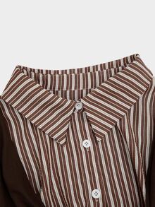 Sweetra Women's Plus Size Korean Style Patchwork Striped 2 In 1 Shirt - Multicolor - View 7
