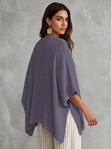 Linhara CURVE Plus Size Women Solid Color Knit Shawl Cardigan V-Neck Metal Button Suitable For Daily Casual Traditional Office Semi Formal Vacation Autumn Beige - Purple - View 2
