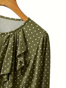 Velvienne Plus Size Elegant Ruffle Trim Long Sleeve Button-Up Blouse For Women - Green - View 5