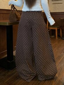 DAZY Women's Polka Dot Loose Button Jeans - Brown - View 5