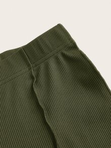 SHEIN Tall CURVE 大尺碼高個女款荷葉邊鬆緊腰喇叭褲 - 軍綠色 - 查看 4