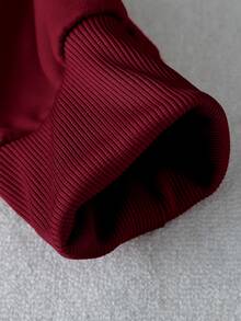 Sunspun Plus Size Contrast Lace Square Neck Tie-Front Long Sleeve Sweatshirt - Burgundy - View 6