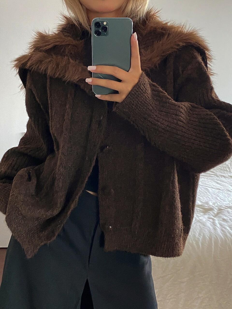 Women's Loose Casual Cardigan With Fur Collar