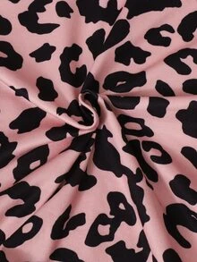 SHEIN 女款 3 件套甜酷粉色豹紋套裝，修身長袖內搭層搭配同款喇叭褲，外搭立領拉鍊棉質背心，飾有精緻蝴蝶結印花，拼色混搭層次感設計，修身顯型，吸睛日常街頭穿搭 - 彩色 - 查看 6