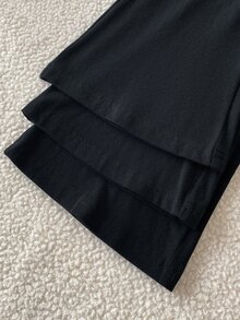 SHEIN Souflis 3件組女孩黑色運動休閒舒適時尚多件式長褲，個性化腰部設計，喇叭褲腳剪裁，適合室內/戶外、派對、運動、旅行、學校、通勤及任何場合，春夏秋冬必備長褲 - 黑色 - 查看 4
