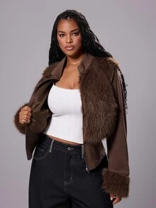 Rustia Plus Size Women's Solid Color Casual Versatile Daily Long Sleeve Jacket - Brown - View 8