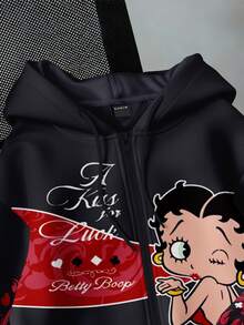 Attitoon Betty Boop x SHEIN Women's Letter Cartoon Pattern Casual Daily Sweatshirt - Multicolor - View 4