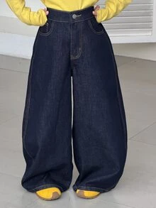 Dazy Kids Tween Girl Casual Straight Leg Jeans, Autumn/Winter - Dark Wash - View 4