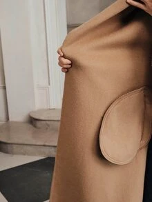 Anewsta Women's Long Handmade Double-Sided Wool Coat With Scarf - Camel - View 8