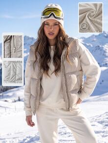 SHEIN BASICS Women's Solid Color Casual Versatile Winter Padded Vest - Khaki - View 2
