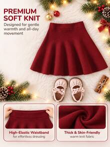 SHEIN Young Girl Sweater Skirt Set, A-Line Skirt, High Waist, Solid Burgundy Red Christmas Matching Mommy Daughter Mommy And Me Fall Baby Doll Winter - Burgundy - View 5