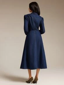 COSMINA Denim Women's Casual Elegant Commute Denim Dress - Blue - View 2