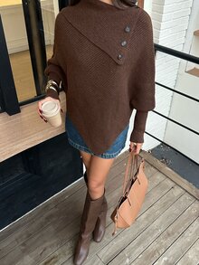 Dulcita Women's Solid Color Casual Versatile Daily Wear Long Sleeve Sweater - Brown - View 5