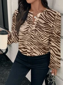 Rosumi 大尺碼女款斑馬紋休閒百搭長袖襯衫 - 彩色 - 查看 6