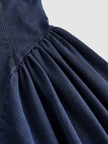 SHEIN Tall Women's Pleated Casual Everyday Summer Denim Dress - Blue - View 3