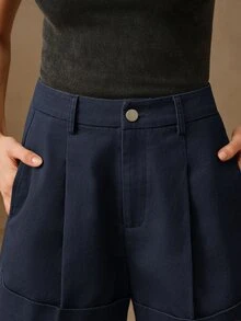Anewsta Essential Fashionable Modern Commute Elegant High-End Army Green Women's Wide Leg Shorts, Festival Going Out Summer Outfits For Women - Navy Blue - View 2