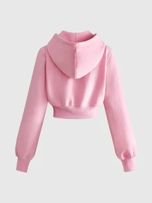 ROMWE Y2K Millennium Hot Girl Style Rivet Decor Versatile Casual Cropped Women's Sweatshirt - Pink - View 2