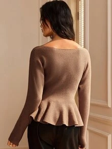 Écloséra Women's Solid Color Casual Versatile Daily Wear Long Sleeve Sweater - Coffee Brown - View 6