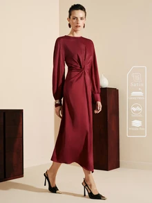 Arave Elegant Fashion French Vintage Commuter Sample Dress, Sophisticated Design, Versatile Mid-Length Dress For Women - Burgundy - View 7