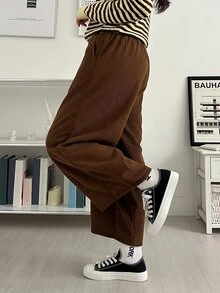 DAZY 女款商務休閒保暖內裡彎腿口袋長褲 - 棕色 - 查看 2