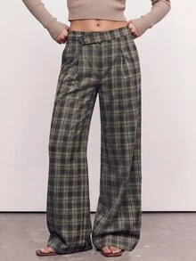 Avantive Women's Casual Button Plaid Pocket Long Pants For Daily Wear - Multicolor - View 5