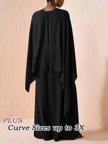 Zivah 女款大尺碼棕色端莊洋裝，冬季正式 Al-Adha 披肩式長禮服，遊牧風西式生日派對畢業大學多用途基礎秋季款 - 黑色 - 查看 4