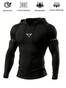 Acti Log Men's Bull Head Graphic Casual Daily Wear Hooded Sweatshirt - Black - View 3