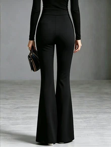 SHEIN 2026 Autumn/Winter High Waist Color Block Side Stripe Flare Pants For Daily Commute, Holiday Party, Country Style, Office, Sports And Fitness - Black - View 3