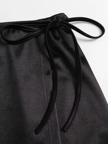 Sweetra Women's Elegant High-End Fashion Versatile Design Urban Modern & Black Contrast Lace Shiny High Elasticity Bodycon Skirt - Black - View 4