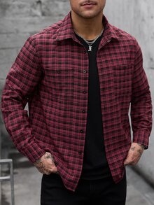 Manfinity CasualCool 男士長袖襯衫，適合萬聖節、聖誕節，新年最佳禮物 - 紅色 - 查看 5