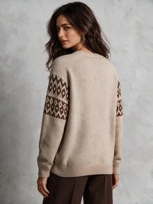 Solivie Women's Autumn/Winter Jacquard Fashion Long Sleeve Sweater - Camel - View 6