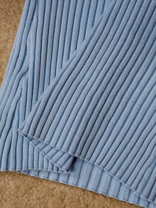 MOTF PREMIUM WOMEN'S COLORBLOCK LAPEL BUTTON HALF-PLACKET LONG SLEEVE RIBBED SWEATER - Baby Blue - View 8