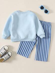 Baby Boy Crew Neck Sweatshirt + Bolty Wide Leg Pants, Cartoon Pattern, Suitable For Autumn/Winter - Multicolor - View 2