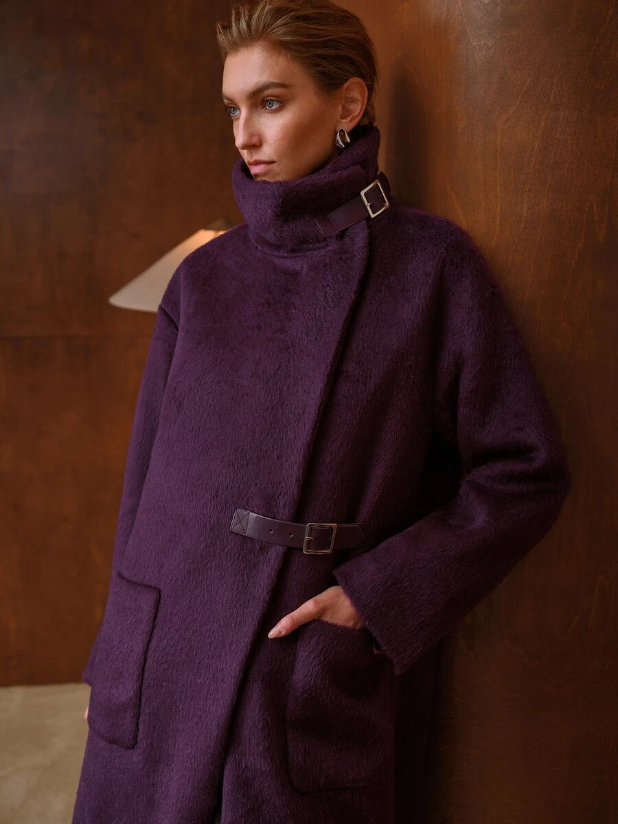 MOTF PREMIUM Mantel panjang sedang berbahan campuran wol untuk wanita, cocok untuk musim gugur/musim dingin. - Purple - View 1