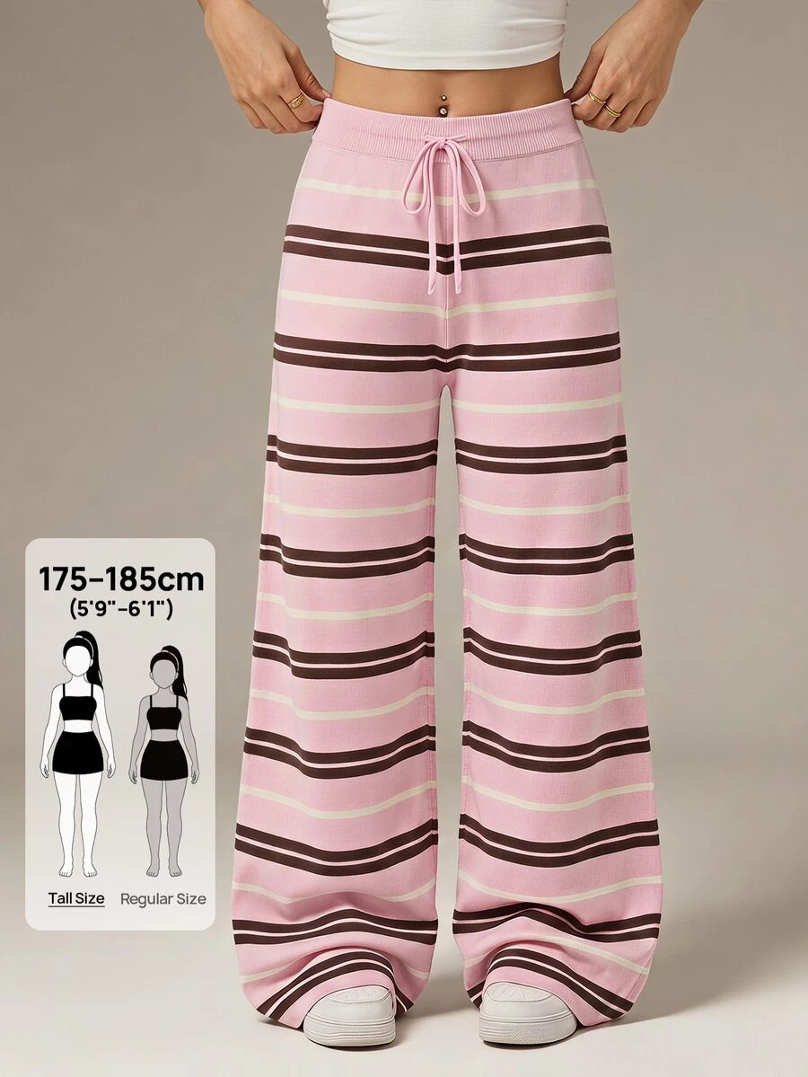 SHEIN Tall Casual Navy Striped Sweater And Pants Set For Tall Women - Pink - View 1