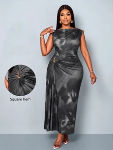 SOLERSUN Plus-Size Women's Slim-Fit Dress Suitable For Daily Commuting, Shopping, Parties, And Gatherings. - Black - View 4
